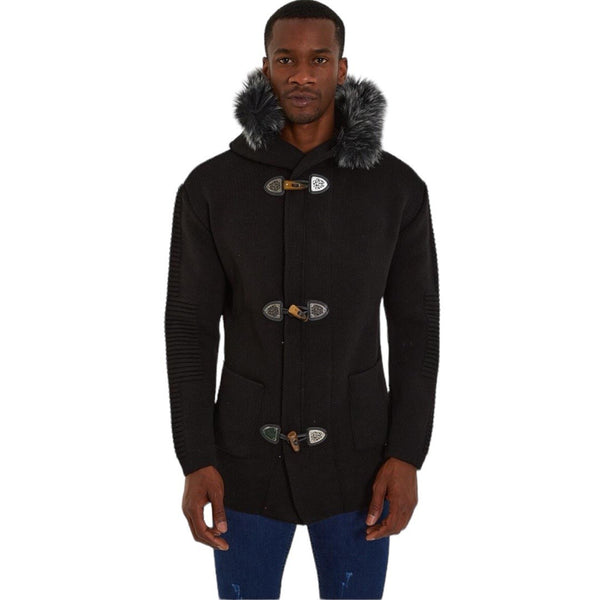 ONE IN A MILLION BLACK  HOODED SWEATER JACKET ( CARDIGANS ) WITH FUR