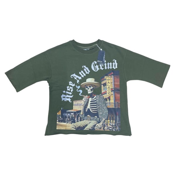 FOCUS RISE & GRIND CROP OLIVE T-SHIRT