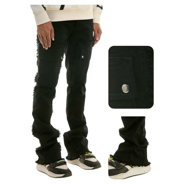 KDNK RAW EDGE PANEL SKINNY FLARE FIT JEANS