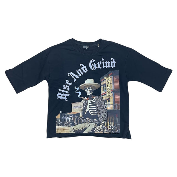 FOCUS RISE & GRIND CROP BLACK T-SHIRT