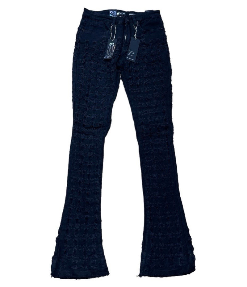 WAIMEA JET BLACK WITH RIPS STACKED JEANS