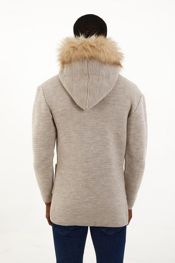 ONE IN A MILLION SAND SHELL HOODED SWEATER JACKET ( CARDIGANS ) WITH FUR