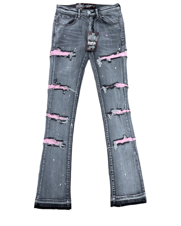 DENIMICITY ZOMBIE PINK RIPPED STACKED JEANS