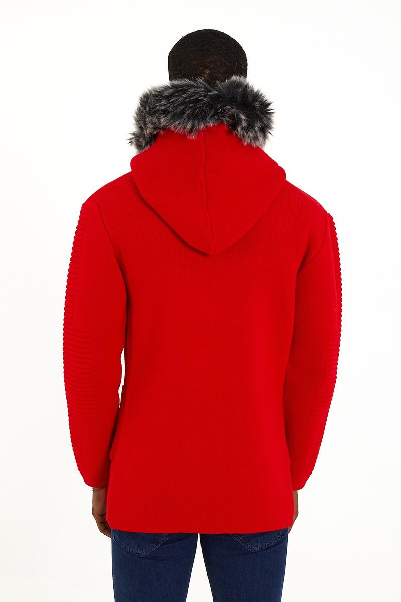 ONE IN A MILLION POPPY RED  HOODED SWEATER JACKET ( CARDIGANS ) WITH FUR