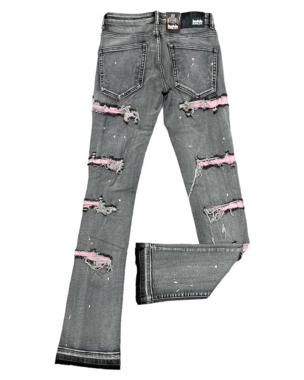 DENIMICITY ZOMBIE PINK RIPPED STACKED JEANS