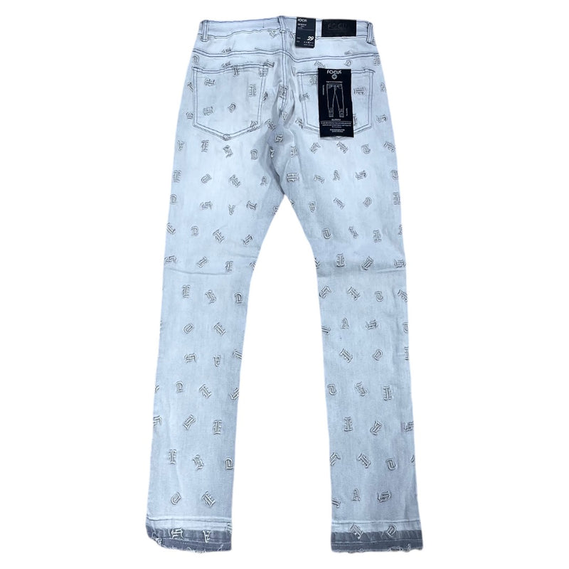 FOCUS HEARTLESS EMBROIDERED SKINNY/STACKED  GREY JEANS