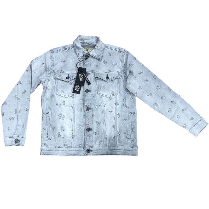 FOCUS HEARTLESS EMBROIDERED GREY JEANS JACKET