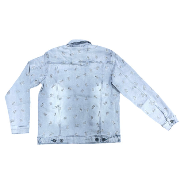 FOCUS HEARTLESS EMBROIDERED GREY JEANS JACKET