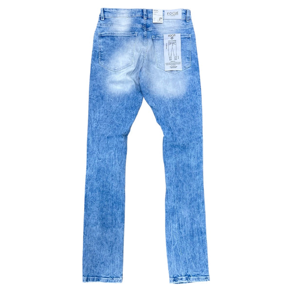 FOCUS RIPED AND REPAIRED EMBRIODERY LIGHT WASH DENIM