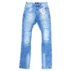 FOCUS RIPED AND REPAIRED EMBRIODERY LIGHT WASH DENIM