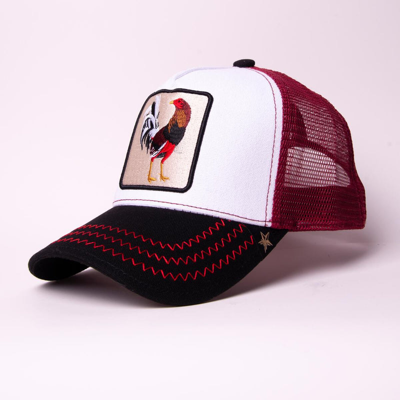 gold star rooster white/burgundy trucker hat