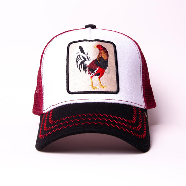 gold star rooster white/burgundy trucker hat