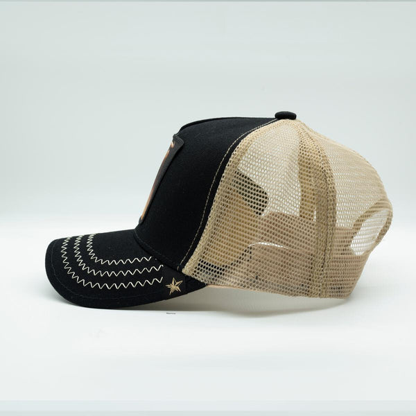 GOLD STAR Bull Black Beige trucker hat