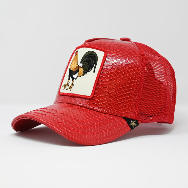 GOLD STAR ROOSTER LEATHER TRUCKER HAT