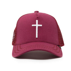 GOLD STAR CROSS BURGUNDY TRUCKER HAT