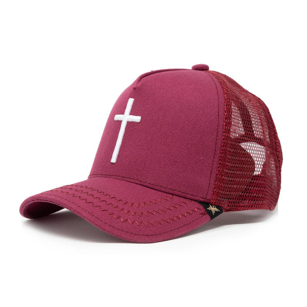 GOLD STAR CROSS BURGUNDY TRUCKER HAT